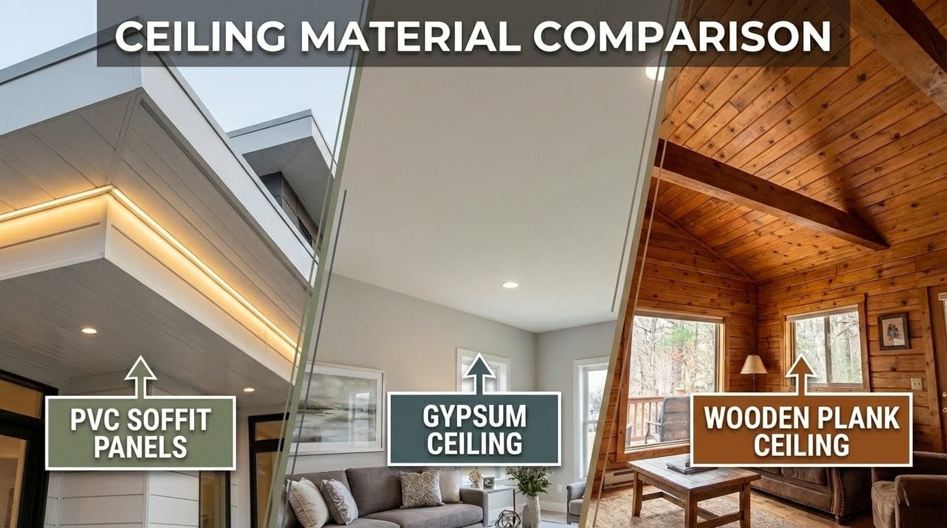 PVC Soffit Panels vs Gypsum Ceiling vs Wooden Planks: Which Is Better for Indian Homes?